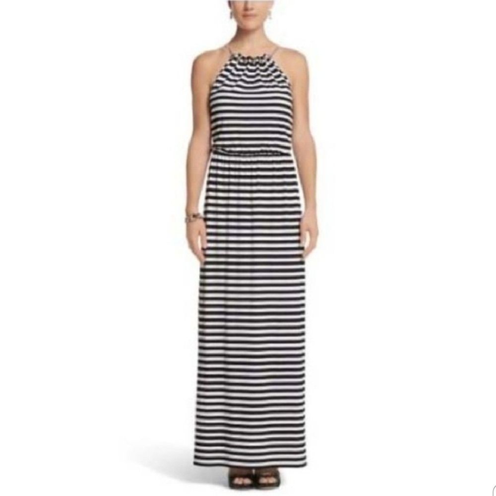WHBM striped necklace chain maxi dress xs
